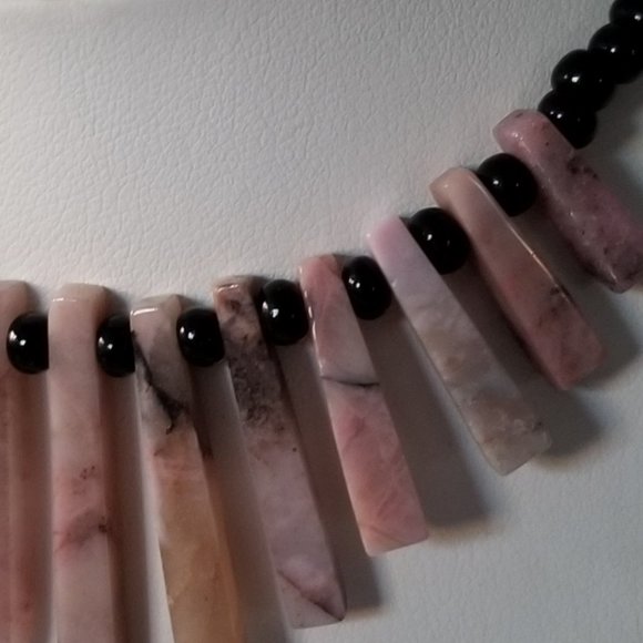 Onyx & Pink Quartz Girls Bib Necklace, 12" - Picture 7 of 11